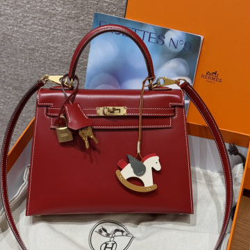 올수공 에르메스 켈리 25 5x/Rouge piment 박스 가죽 골드 하드웨어