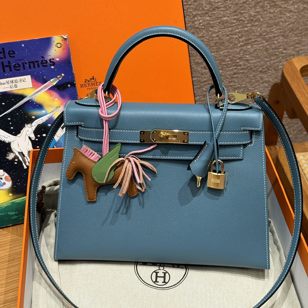 올수공 에르메스 켈리 28 75/Blue Jean 엡송 가죽 골드 하드웨어