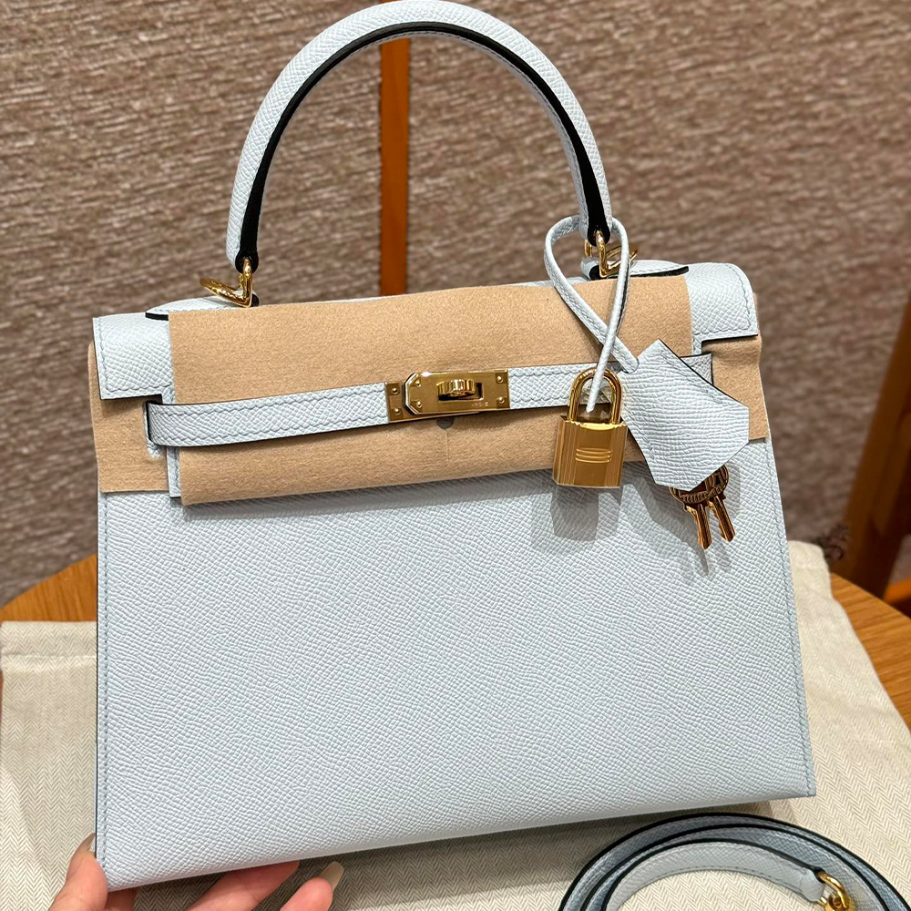 올수공 에르메스 켈리 25 08/Blue pale 엡송 가죽 골드 하드웨어