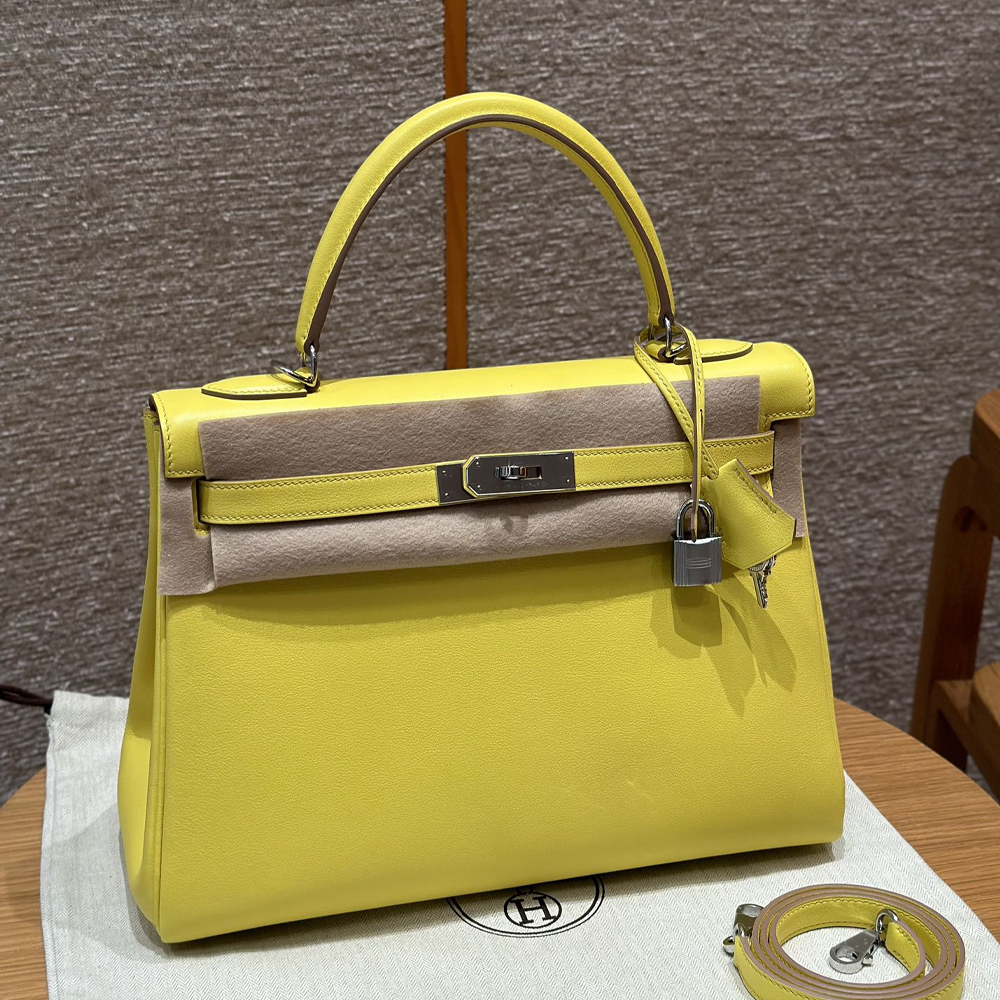 올수공 에르메스 켈리 32 9R/Lime 스위프트 가죽 실버 하드웨어