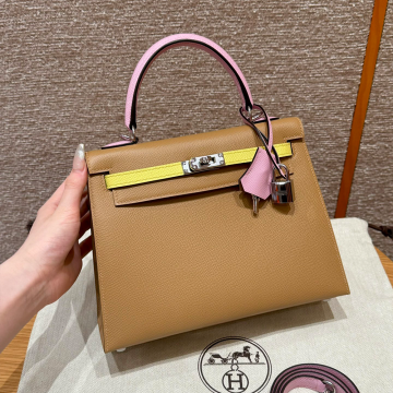 올수공 에르메스 켈리 25 0M/chai/x9/Mauve/9R/Lime  엡송 가죽 실버 하드웨어