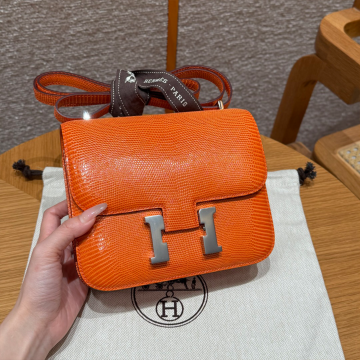 올수공 에르메스 콘스탄스 19 93/Orange 리자드 가죽 실버 하드웨어