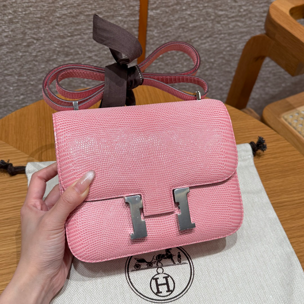 올수공 에르메스 콘스탄스 19 3Q/Rose Sakura 리자드 가죽 실버 하드웨어