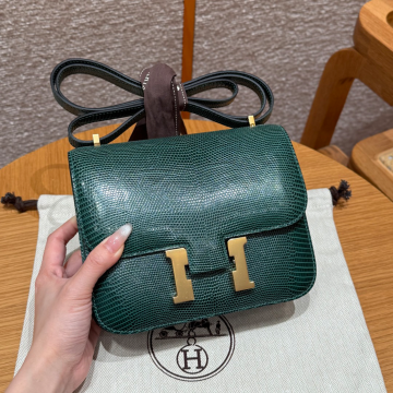 올수공 에르메스 콘스탄스 19 60/Vert cypress 리자드 가죽 골드 하드웨어