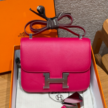 올수공 에르메스 콘스탄스 24 90/Framboise 체브레 가죽 실버 하드웨어