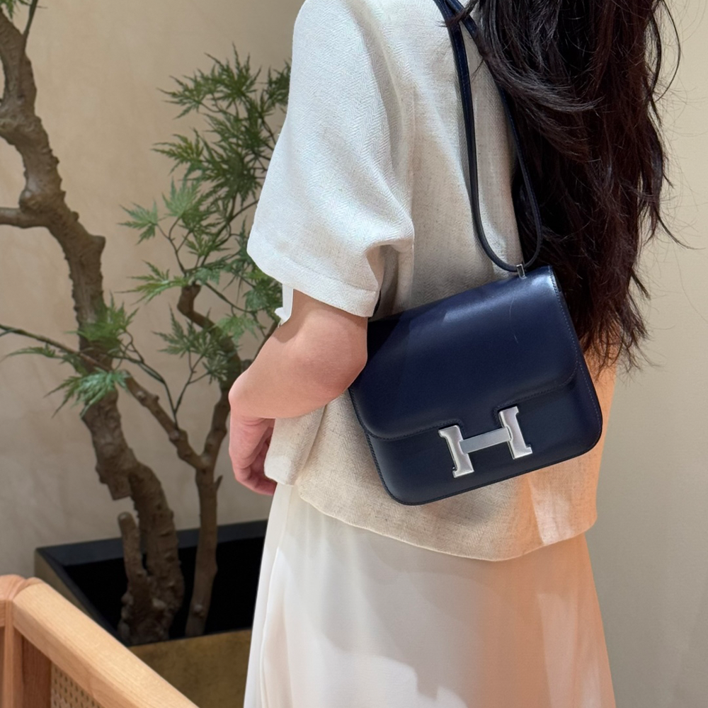 올수공 에르메스 콘스탄스 19 73/Blue saphir 박스 가죽 실버 하드웨어