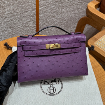 올수공 에르메스 미니 켈리 포쉐트 P9/Anemone 타조 가죽 골드 하드웨어