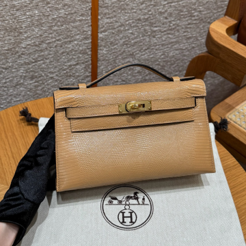 올수공 에르메스 미니 켈리 포쉐트 OM/Chai 리자드 가죽 골드 하드웨어