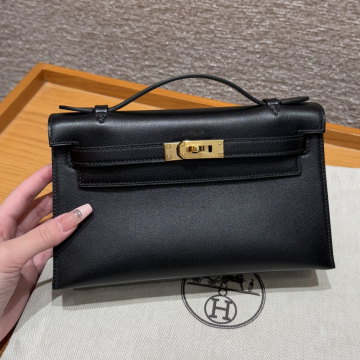 올수공 에르메스 미니 켈리 포쉐트 89/Noir 스위프트 가죽 골드 하드웨어