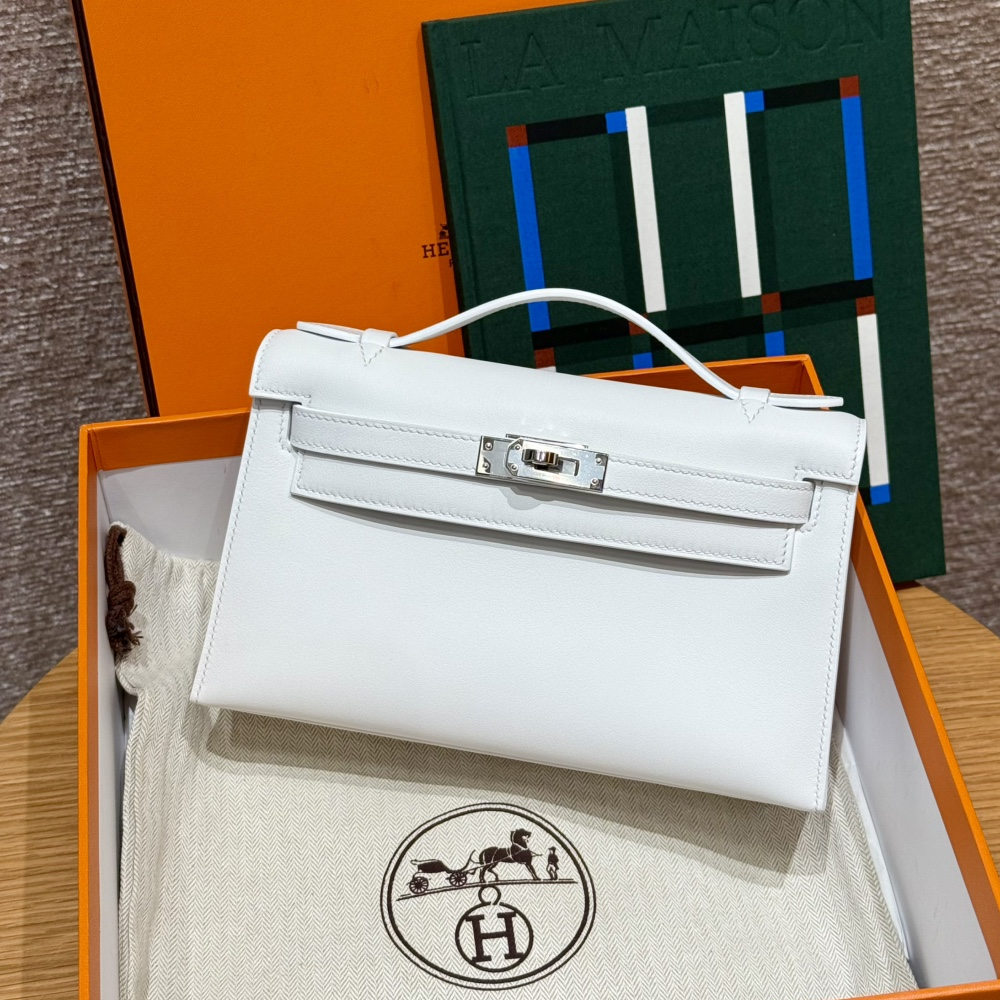 올수공 에르메스 미니 켈리 포쉐트 01/Blanc 스위프트 가죽 실버 하드웨어