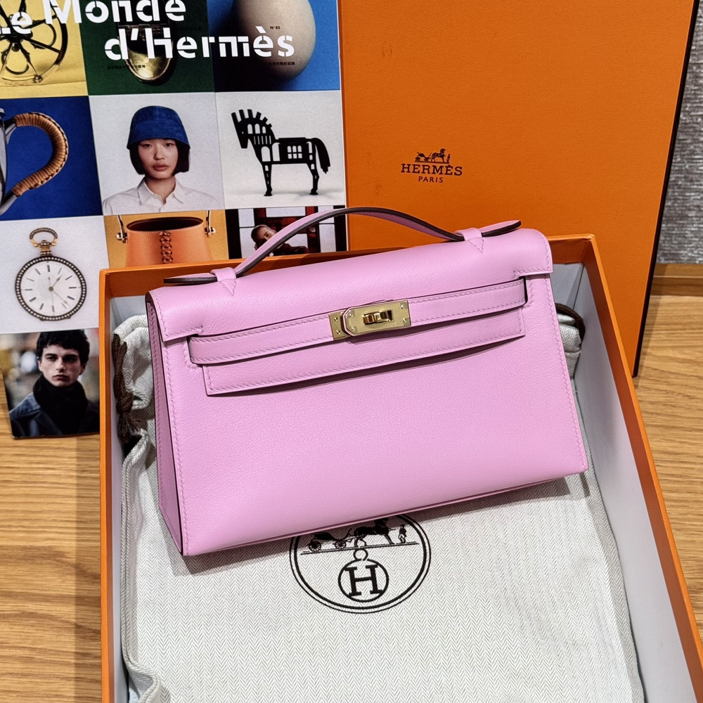 올수공 에르메스 미니 켈리 포쉐트 x9/mauve 스위프트 가죽 골드 하드웨어