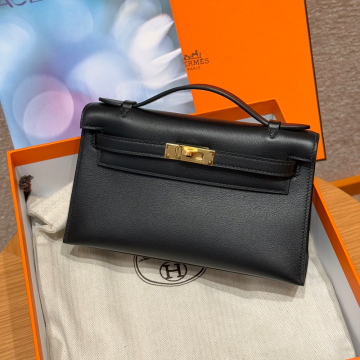 올수공 에르메스 미니 켈리 포쉐트 89/Noir 스위프트 가죽 골드 하드웨어