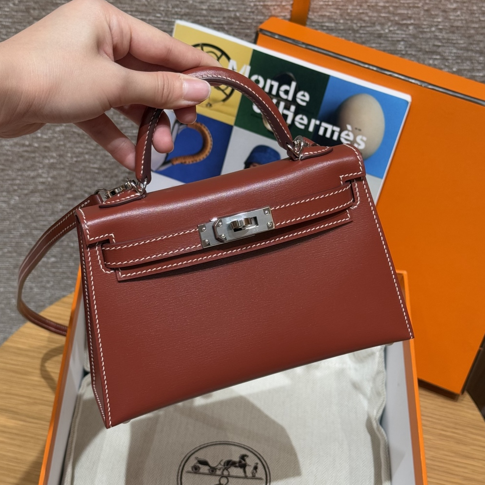 올수공 에르메스 미니 켈리 36/Brique & i2/nata 박스 가죽 실버 하드웨어