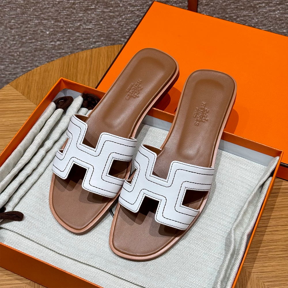 올수공 에르메스 오란 화이트 & 브라운 스위프트 가죽