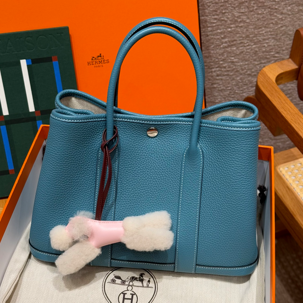 올수공 에르메스 가든파티 30 75/Blue Jean vache 실버 하드웨어