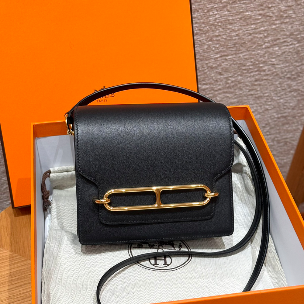 올수공 에르메스 롤리스 18 Noir 스위프트 가죽 골드 하드웨어