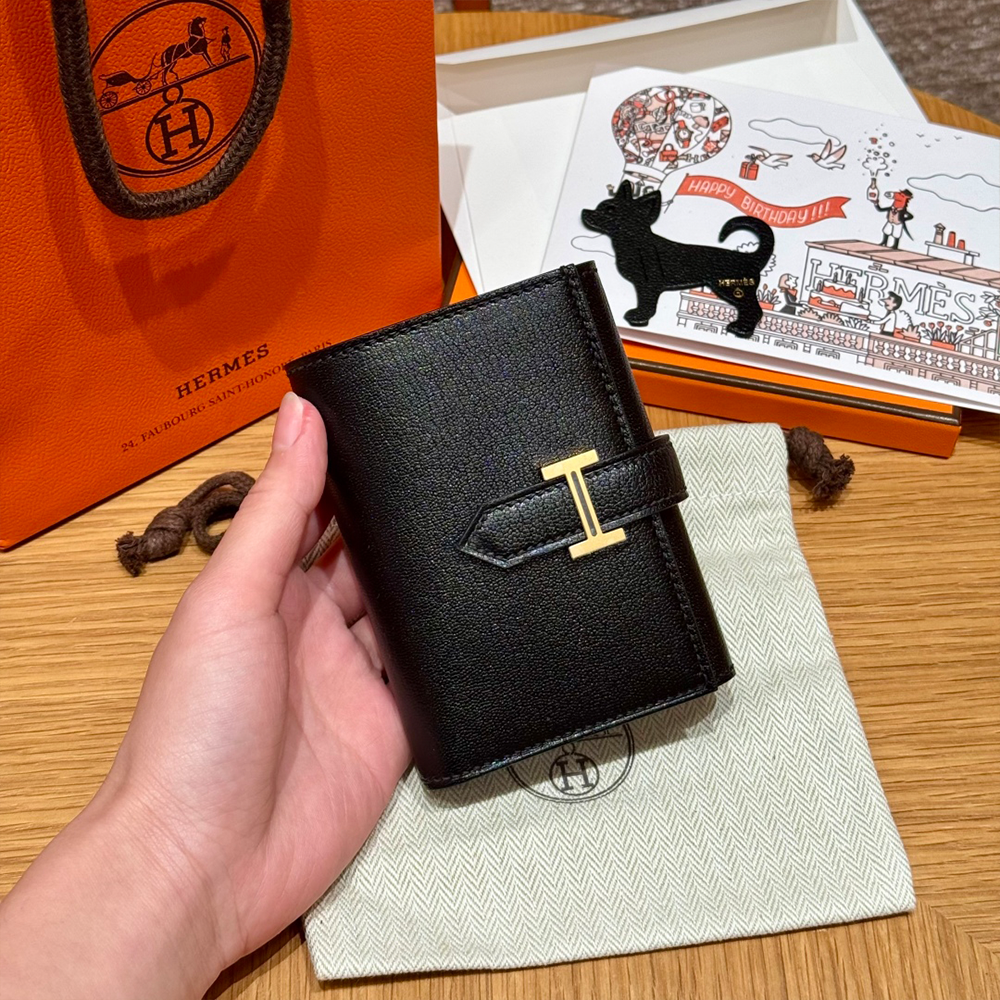 올수공 에르메스 베안 3단 반지갑 noir 체브르 골드 하드웨어
