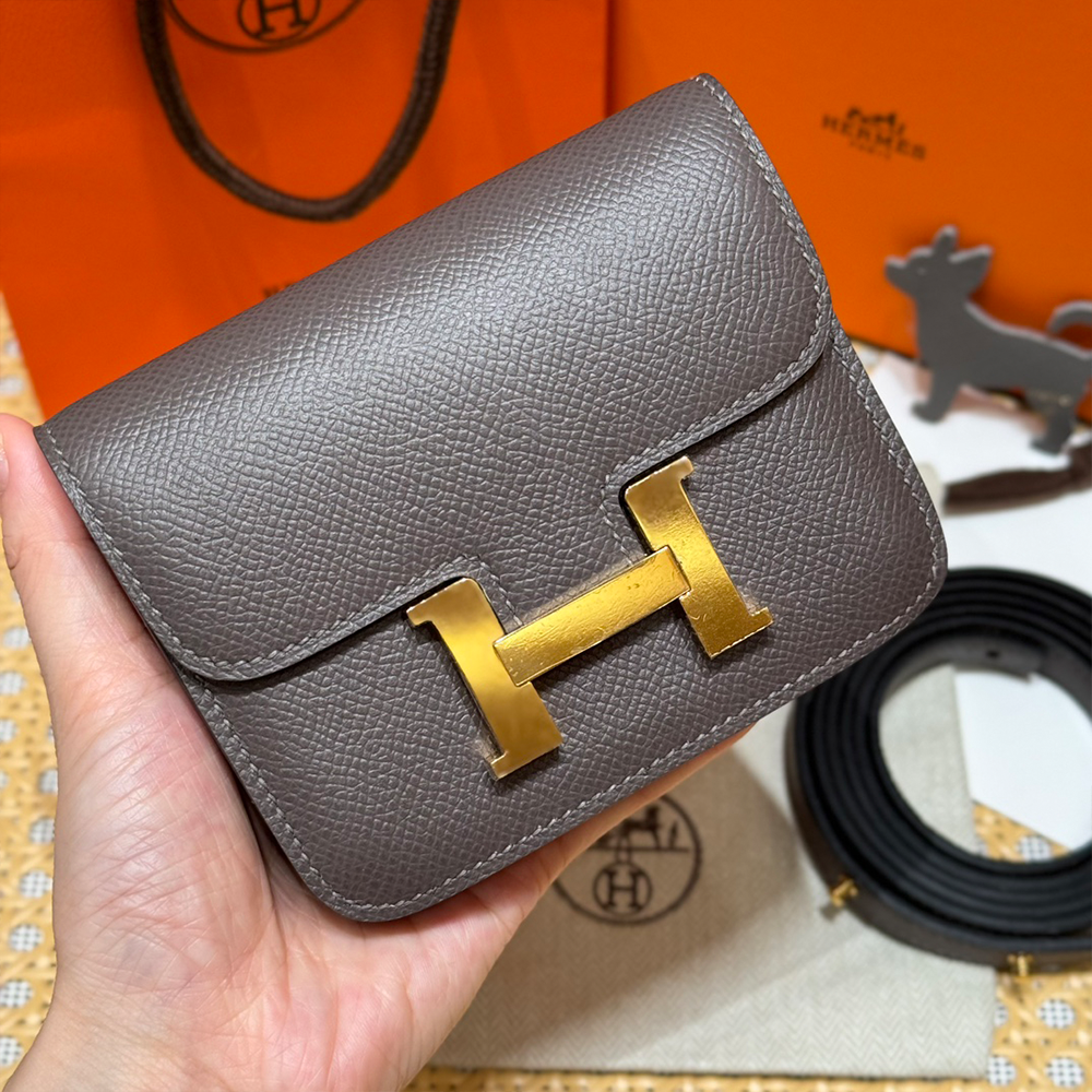 올수공 에르메스 콘스탄스 슬림 지갑 8F/Gris etain 엡송 골드 하드웨어