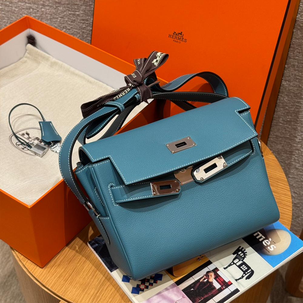 올수공 에르메스 켈리 메신저 24 Blue Jean 에버컬러 실버 하드웨어