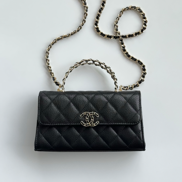 샤넬 25SS 클래식 켈리 탑 핸들 숄더 백 블랙 금장