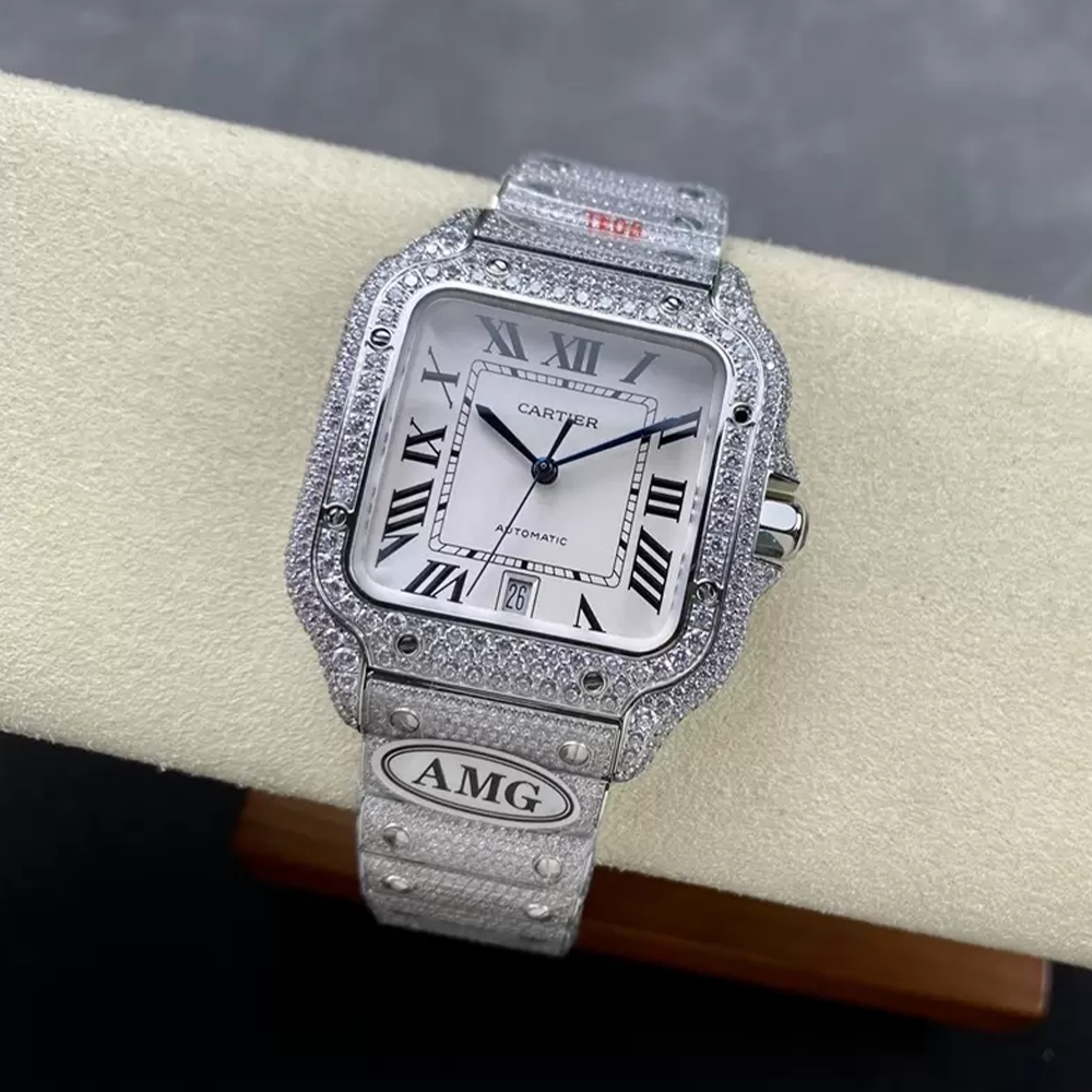 AMG공장 까르띠에 산토스 화이트 다이얼 파베 세팅