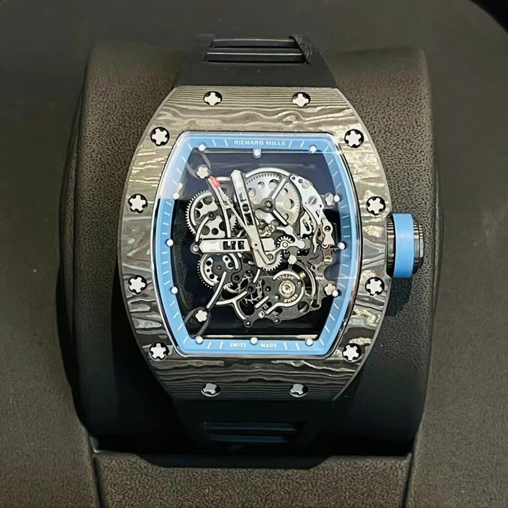 RM공장 리차드밀 부바왓슨 블랙 & 블루 카본 케이스 블랙 러버밴드 RM-055