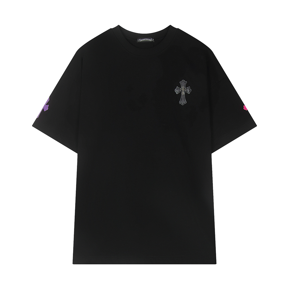 크롬하츠 실버 자수 패치 반팔 티셔츠 블랙