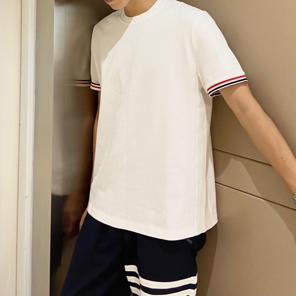 톰브라운 바이컬러 쇼트 슬리브 티셔츠