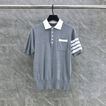 톰브라운 헥터 리버스 인타르시아 폴로 코튼 4바 반팔 그레이