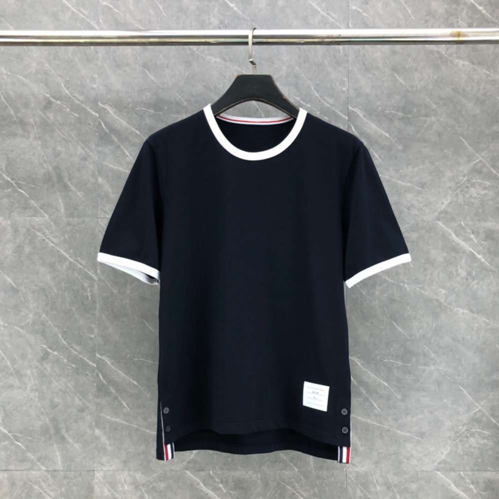 톰브라운 울 저지 링거 티셔츠 네이비