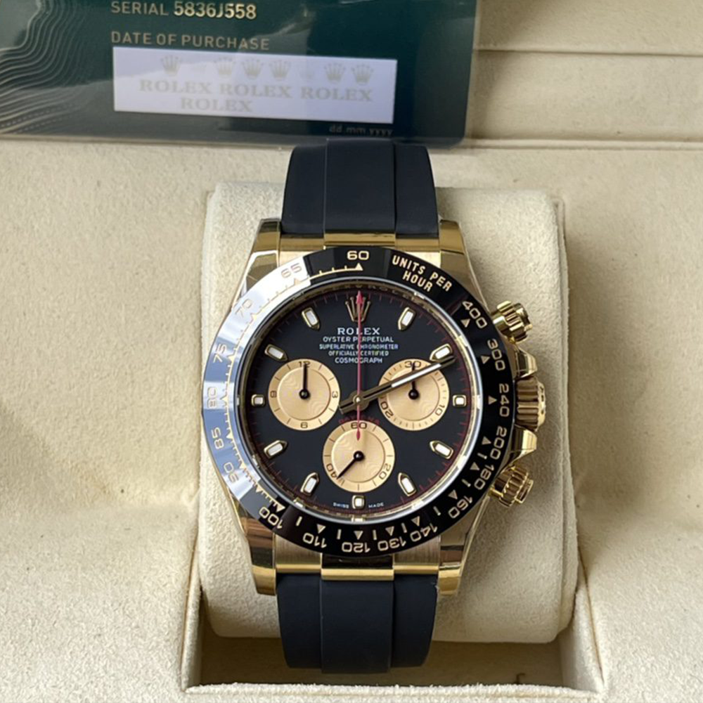 BT공장 롤렉스 데이토나 세라믹 베젤 블랙 레이싱 다이얼 옐로우 골드 금통 러버밴드 40mm 116518