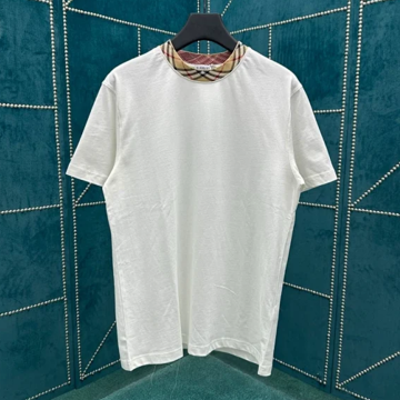 버버리 체크 트리밍 코튼 티셔츠 화이트