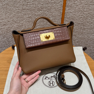 올수공 에르메스 켈리 2424 백 미니 Alezan 토고 & 악어 가죽 골드 하드웨어