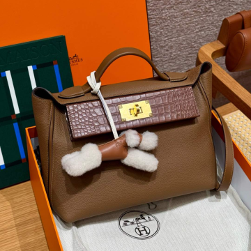 올수공 에르메스 켈리 2424 백 29 Alezan 토고 & 악어 가죽 골드 하드웨어