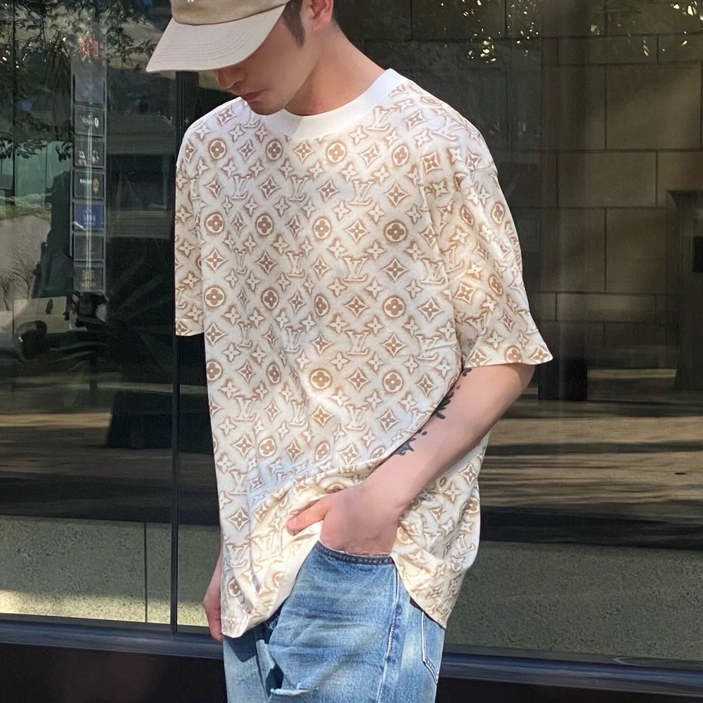 루이비통 모노그램 샌드 모티프 코튼 티셔츠 화이트