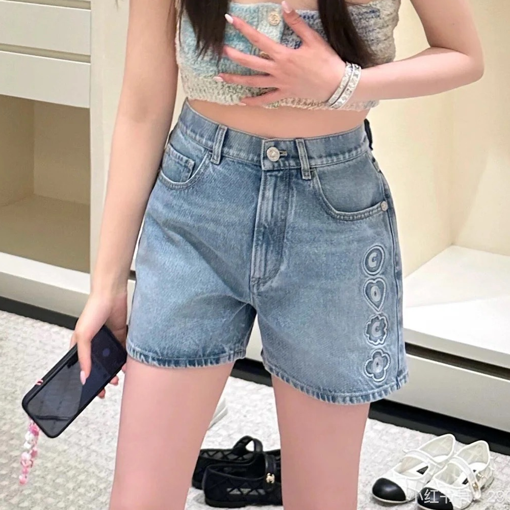 샤넬 자수 데님 쇼츠 데님 팬츠