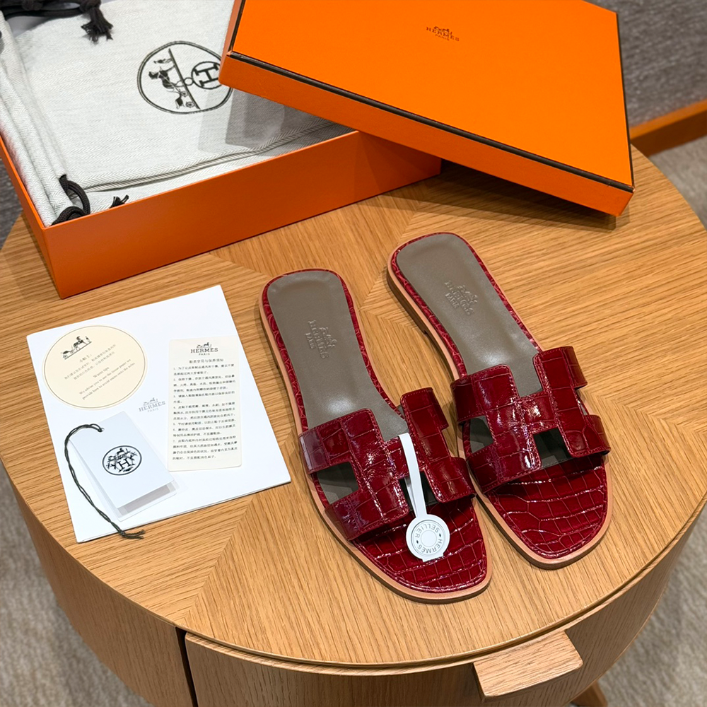 올수공 에르메스 지지 50 버클 샌들 뮬 악어 가죽 부르고뉴