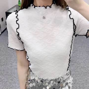 샤넬 25SS 자카드 로고 니트 반팔 화이트