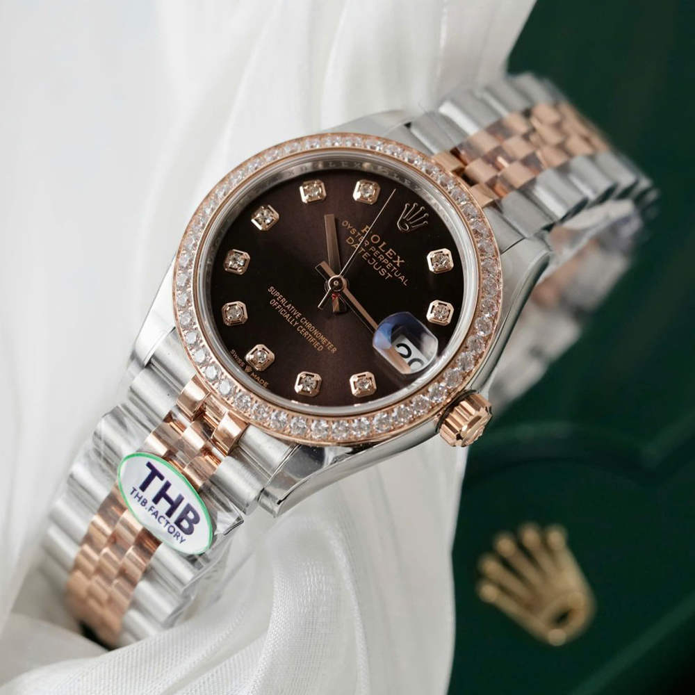 여성용 롤렉스 데이저스트 브라운 10P 다이얼 로즈골드 콤비 다이아 베젤 31mm 278271