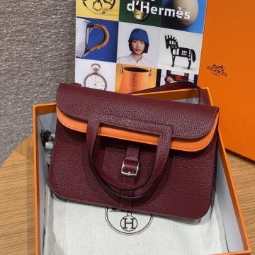 올수공 에르메스 할잔 25 백 Rouge H & Orange 클레망스 & 실버 하드웨어