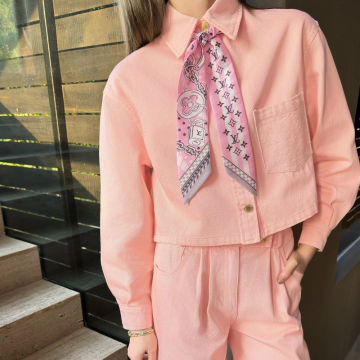 루이비통 25SS 워시드 데님 숏 자켓 셋업 핑크