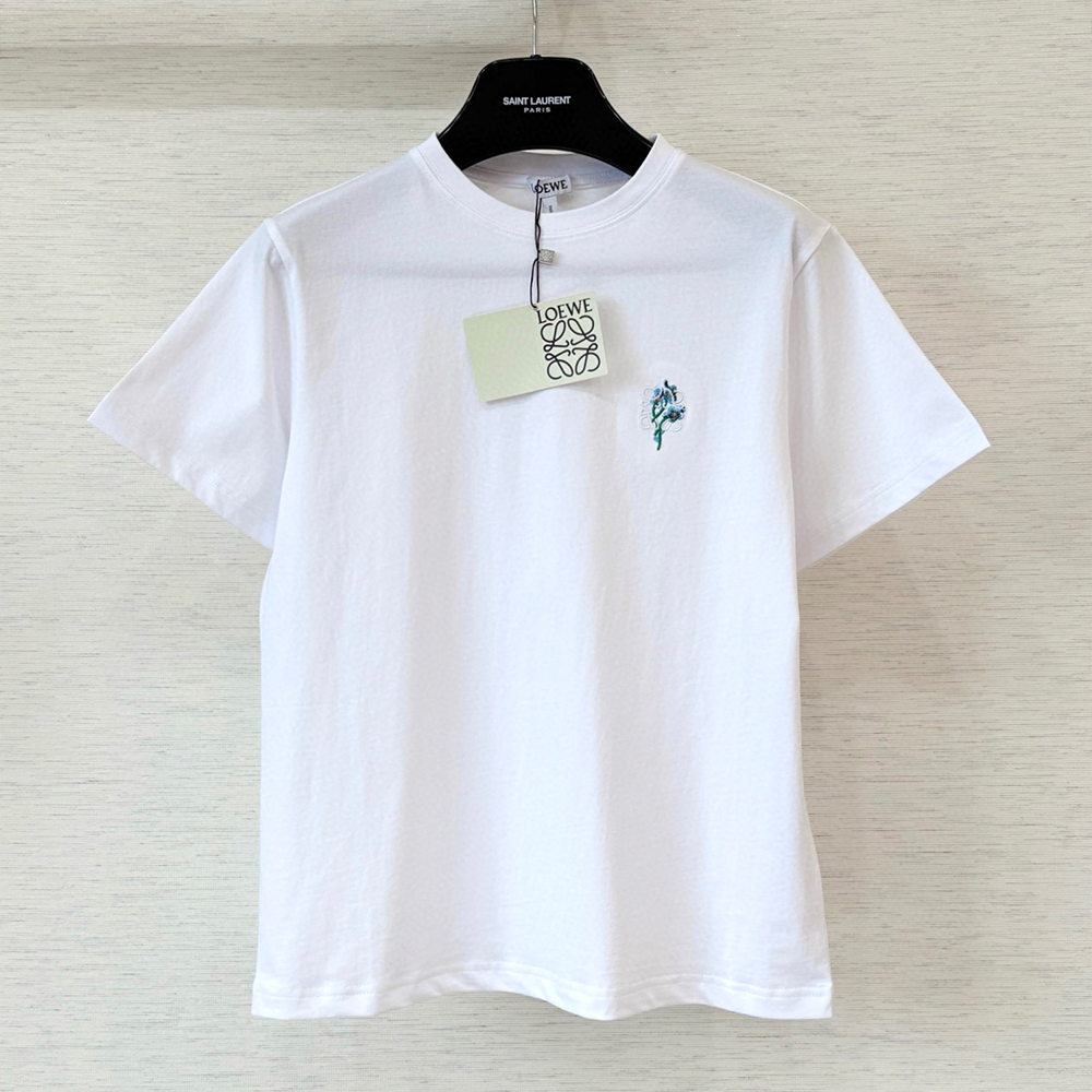 로에베 아나그램 플로럴 자수 코튼 티셔츠