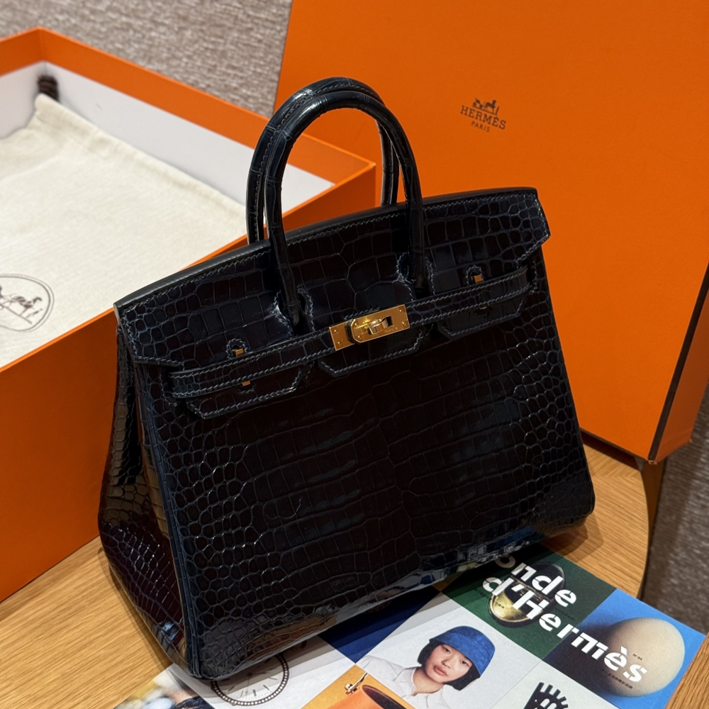 올수공 에르메스 버킨 25 vert Rousseau 악어 가죽 골드 하드웨어