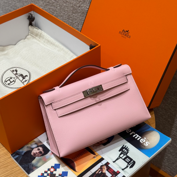 올수공 에르메스 미니 켈리 포쉐트 Rose Sakura 스위프트 가죽 실버 하드웨어