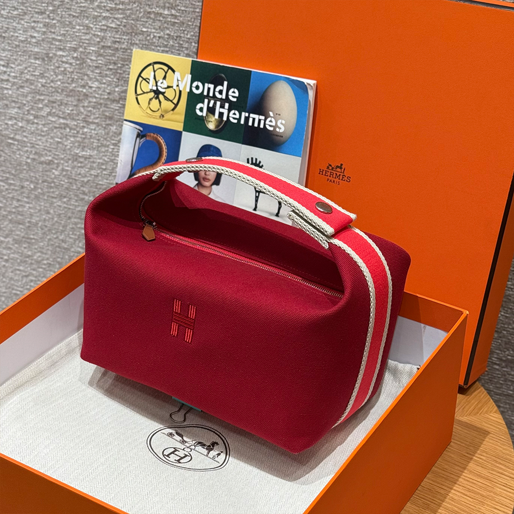 올수공 에르메스 브리드 어 브랙 파우치 GM Carmin 코튼 실버 하드웨어