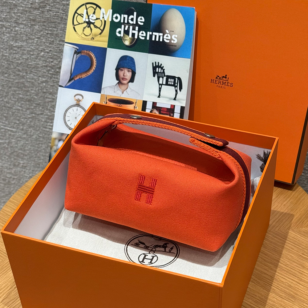 올수공 에르메스 브리드 어 브랙 파우치 PM Feu 코튼 실버 하드웨어