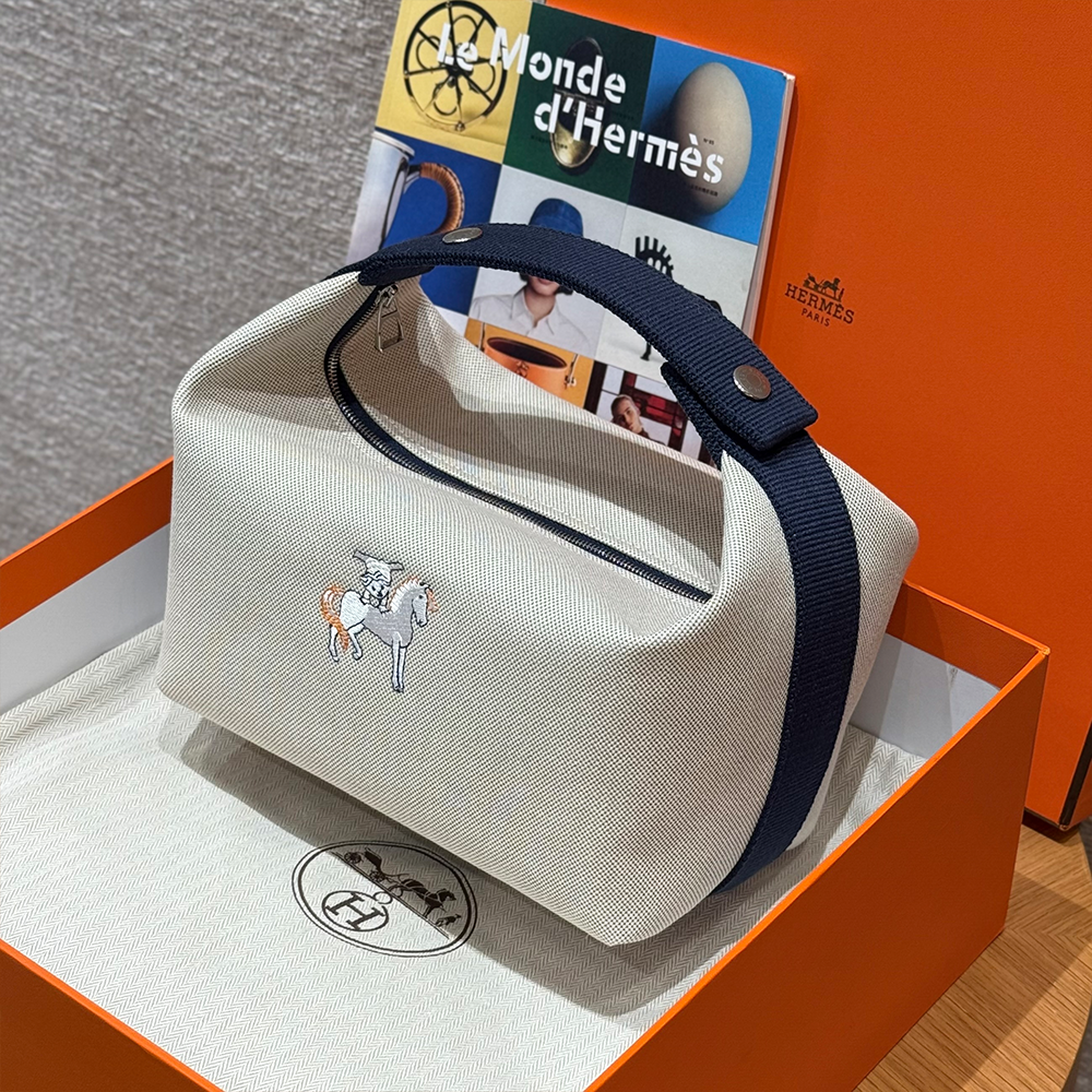 올수공 에르메스 브리드 어 브랙 파우치 GM Gris perle 페브릭 실버 하드웨어