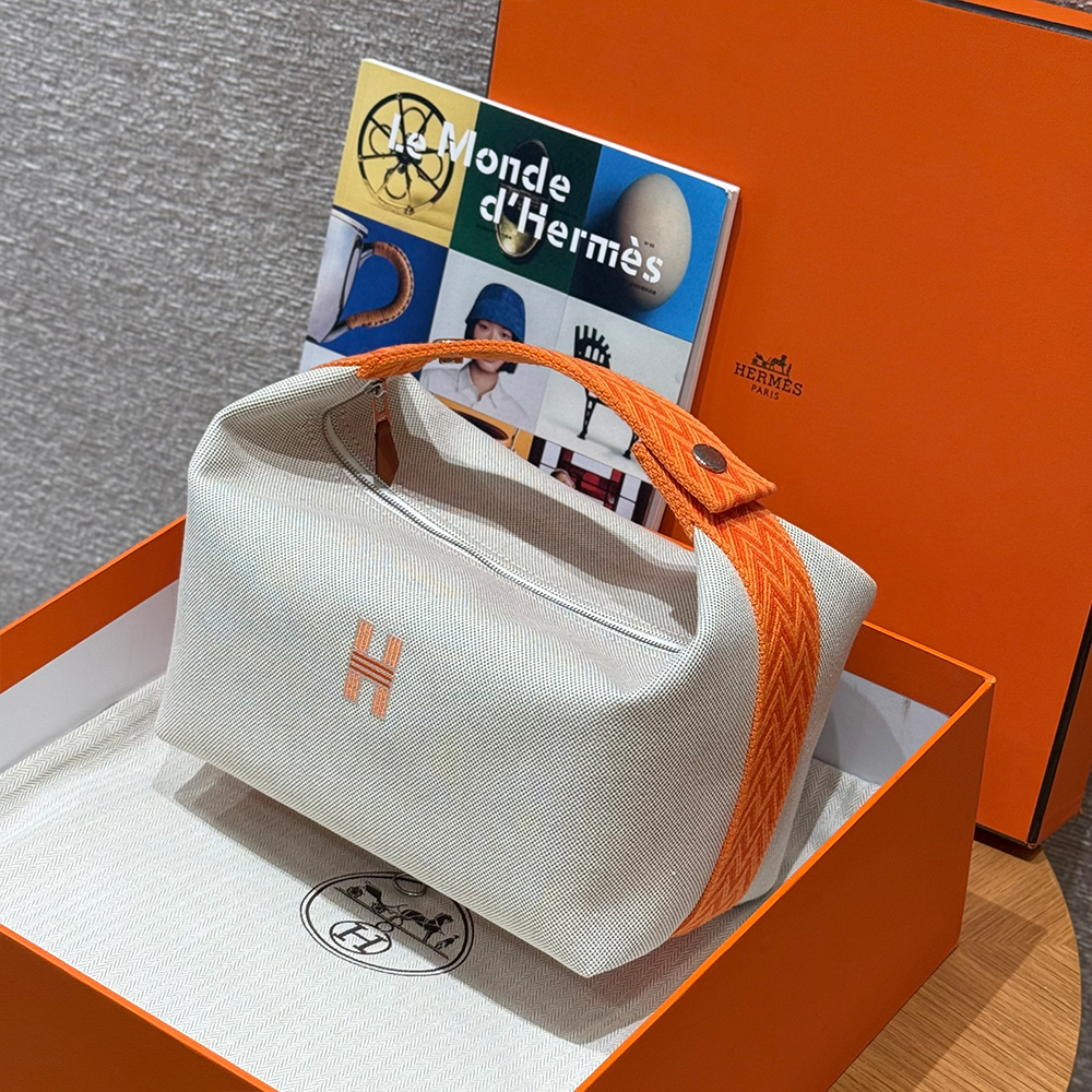 올수공 에르메스 브리드 어 브랙 파우치 GM Orange 코튼 실버 하드웨어