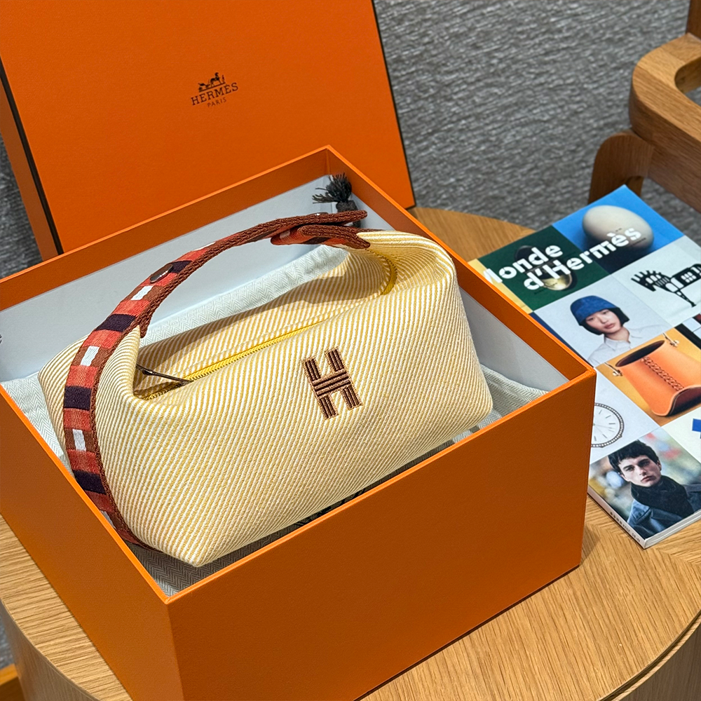 올수공 에르메스 브리드 어 브랙 파우치 PM Fauve 코튼 실버 하드웨어