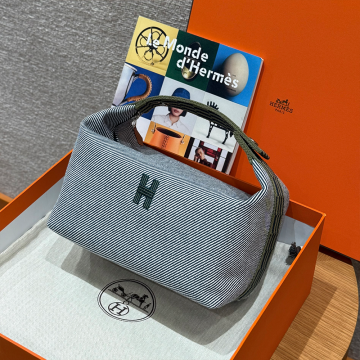 올수공 에르메스 브리드 어 브랙 파우치 GM Bleu Abysse 코튼 실버 하드웨어